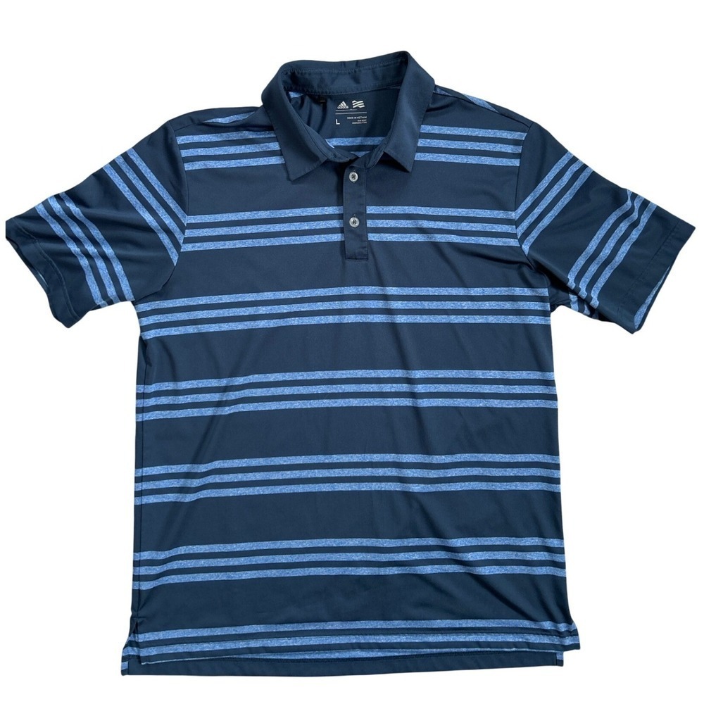 Adidas Golf Polo Shirt Men's Large Navy Blue Light Blue Stripe Short Sleeve
